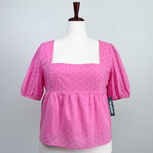Modcloth Pink Clip-Dot Square Neck Babydoll Puff Sleeve Peplum Top NWT